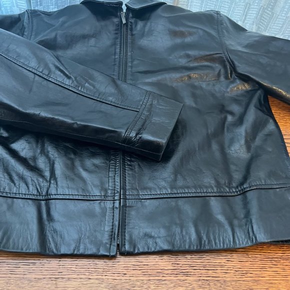 Vintage Liz Claiborne Shiny Leather Zip-Front Jacket - XL Lizsport - Picture 3 of 8